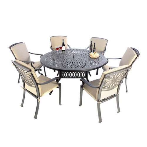 Fire Bowl, Grill and Ice 6 Chair Dining Set