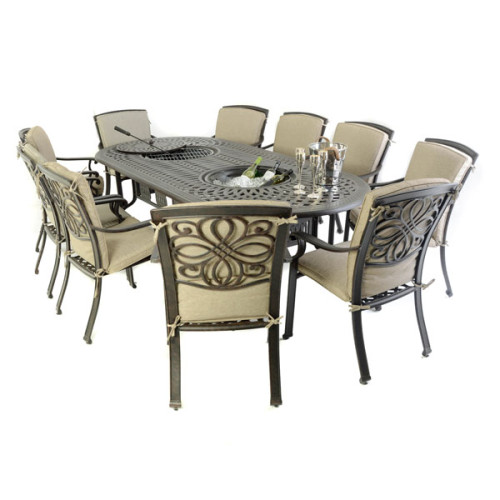 Fire Bowl, Grill and Ice Oval 10 Chair Dining Set